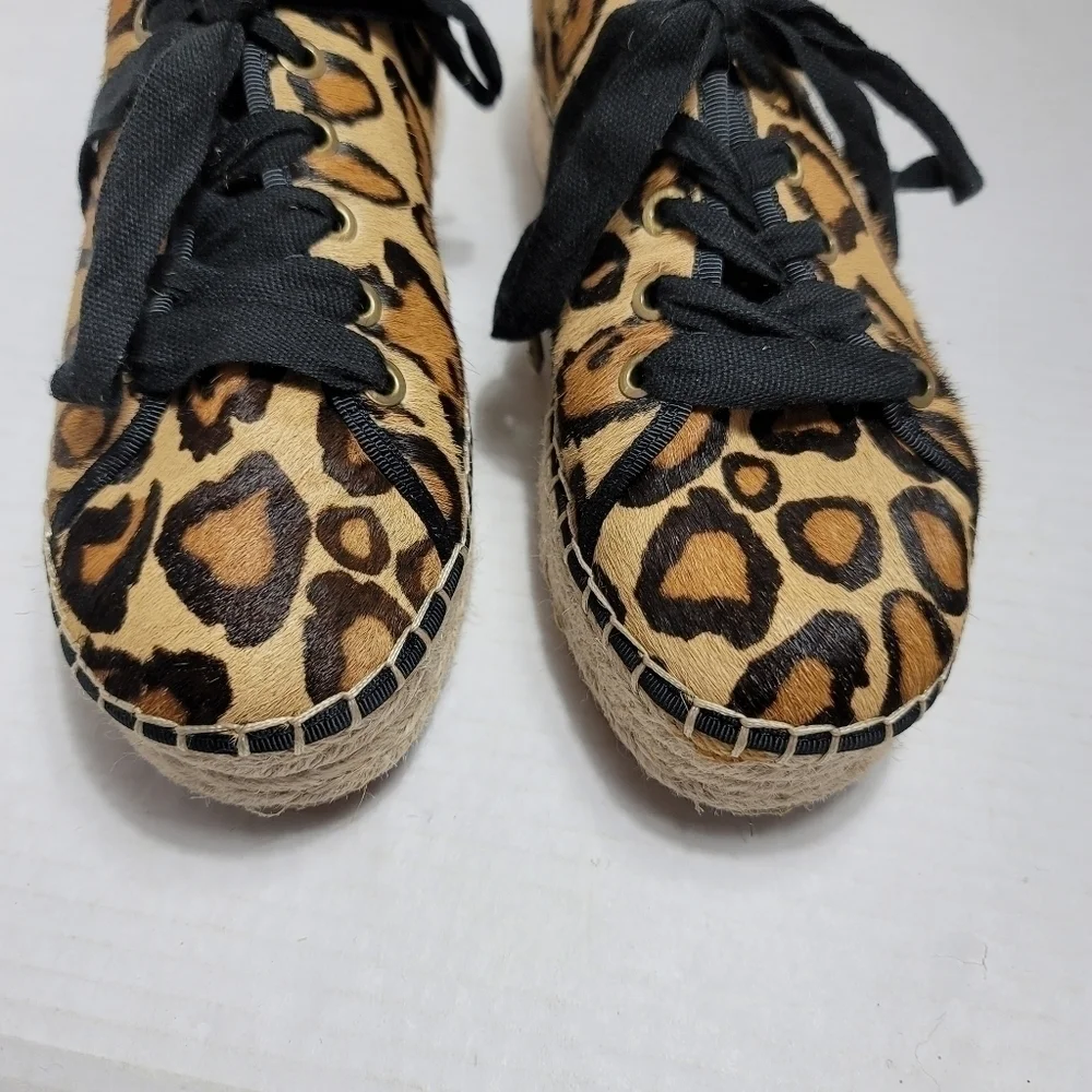 Sam Edelman Celina Platform Espadrille Sneakers 7 Leopard Print Calf Hair - Picture 4 of 7